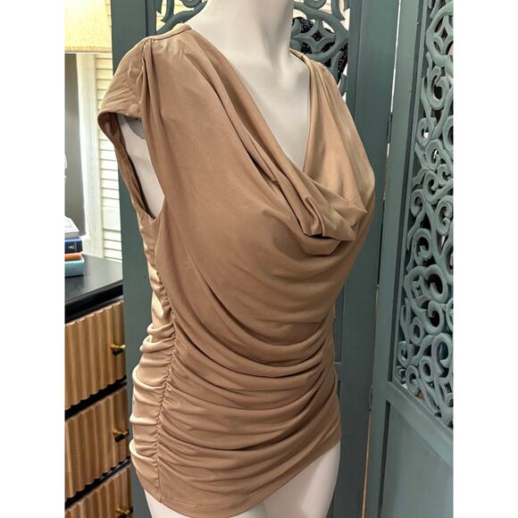 Soulmates Soft Gold Shimmer/Beige Sleeveless Bodycon Top-Glam Party Blouse-Sz L - Picture 4 of 6